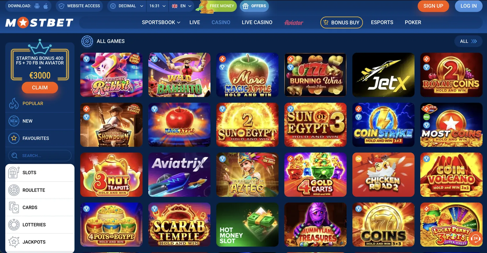 Mostbet all games catalogue